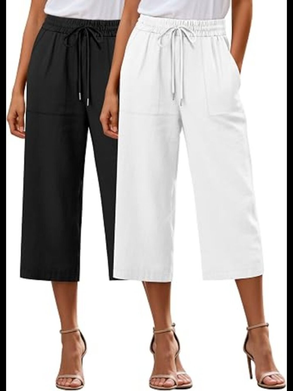 Riyiper Women's Cotton Linen Loose Casual Pants with Pockets White XXL